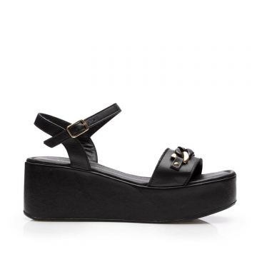 Sandale cu platforma dama din piele naturala - 224 Negru Box