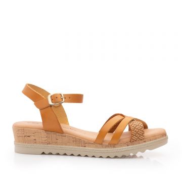 Sandale cu platforma dama din piele naturala - 97704 Camel box