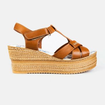 Sandale cu platforma dama din piele naturala, Leofex – 532 Camel Box