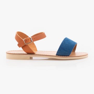 Sandale cu talpa joasa din piele naturala - 110 Blue+ Maro Velur Box