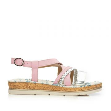 Sandale dama cu talpa joasa din piele naturala - 491 Roz Box