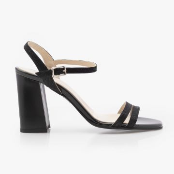 Sandale elegante damă cu toc din piele naturală - 208 Negru Box