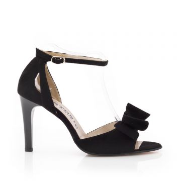 Sandale elegante damă cu toc din piele naturală - 51721 Negru Velur