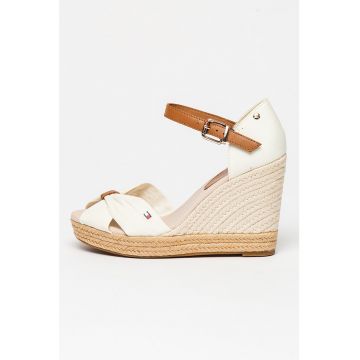 Sandale-espadrile cu talpa wedge si garnituri din piele