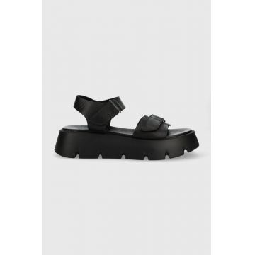 Wojas sandale de piele femei, culoarea negru, cu platforma, 7610551