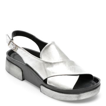 Sandale MAGRIT argintii, 44, din piele naturala