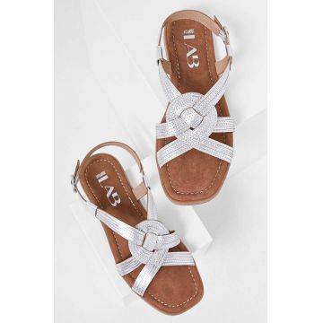 Answear Lab sandale de piele femei, culoarea argintiu