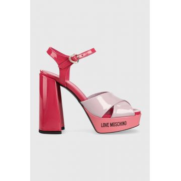 Love Moschino sandale de piele San Lod Quadra 120 culoarea roz, JA1605CG1G