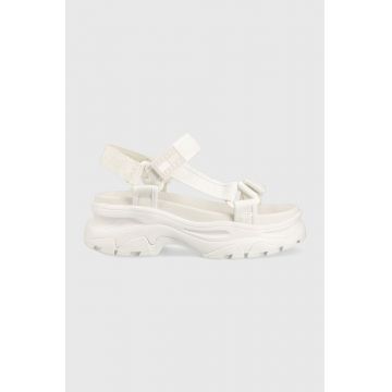 Tommy Jeans sandale WEBBING HYRBID SANDAL femei, culoarea alb, cu platforma, EN0EN02074