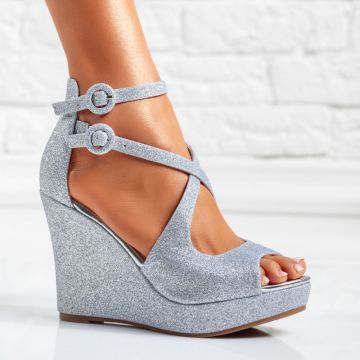 Sandale Dama cu Platforma Blanca Argintii #14454