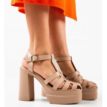Sandale cu toc Natalia Bej Sandale cu toc Natalia Bej