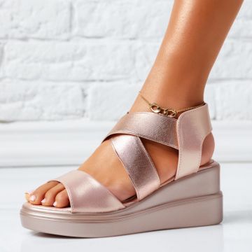 Sandale Dama cu Platforma Gretta Roz/Aurii #14470