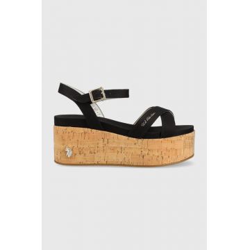 U.S. Polo Assn. sandale LOREN femei, culoarea negru, toc pana, LOREN002D