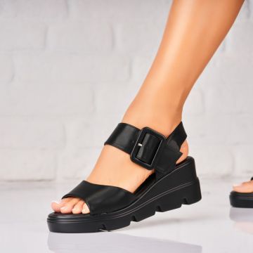 Sandale dama cu platforma Negre din Piele Ecologica Nandika A4957