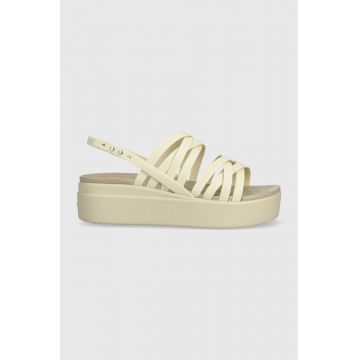Crocs sandale Brooklyn Strappy Low Wedge femei, culoarea bej, cu platforma, 206751