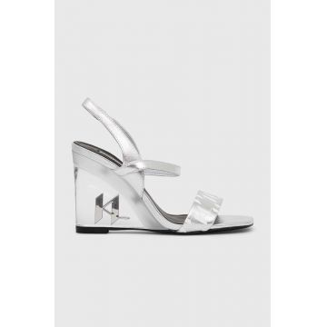 Karl Lagerfeld sandale de piele ICE WEDGE culoarea argintiu, KL34610