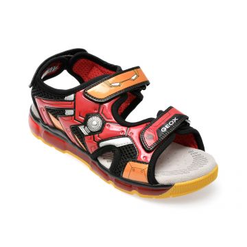 Sandale GEOX negre, J350QB, din piele ecologica si material textil