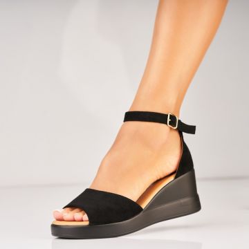 Sandale dama cu platforma Negre din Piele Ecologica Intoarsa Harsee2 A5556