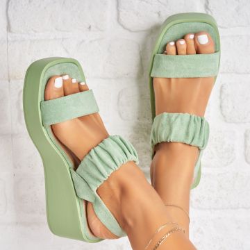Sandale dama cu platforma Verzi din Piele Ecologica Intoarsa Irenose