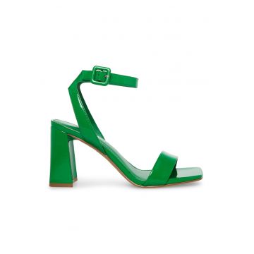 Sandale de piele ecologica cu toc masiv - Verde