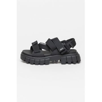 Sandale cu velcro si logo - Negru