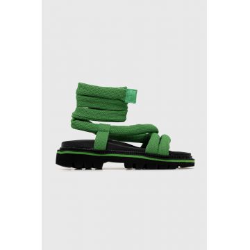 Tommy Jeans sandale CHUNKY SANDAL femei, culoarea verde, cu platforma, EN0EN02073