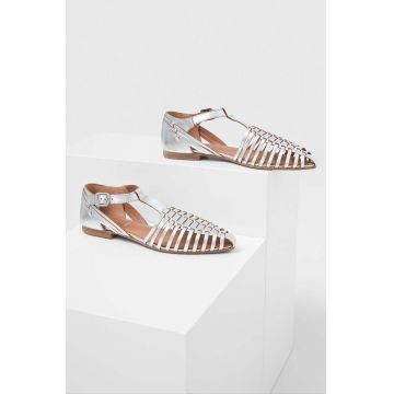 Answear Lab sandale de piele femei, culoarea argintiu
