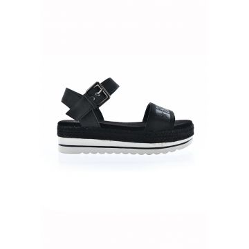 Sandale flatform de piele ecologica si material textil