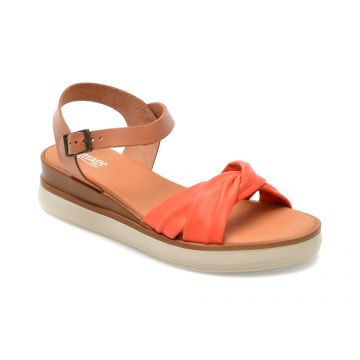 Sandale IMAGE portocalii, INDIRA, din piele naturala