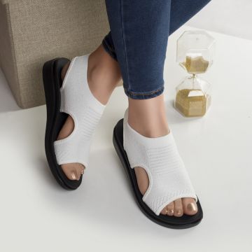Sandale dama fara toc albe din textil niri