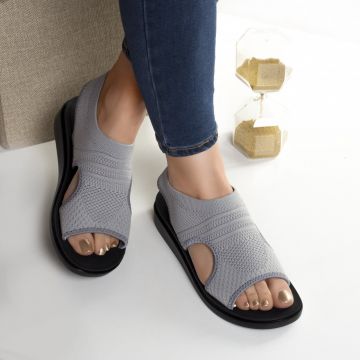 Sandale dama fara toc gri din textil vona