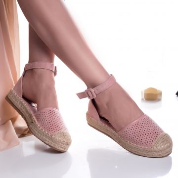 Espadrlie dama roz din piele ecologica intoarsa Vangui
