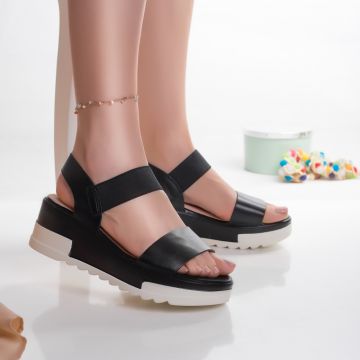 Sandale dama cu platforma negre din piele ecologica Mazil
