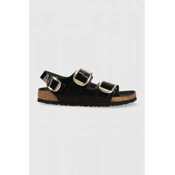 Birkenstock sandale de piele Milano Big Buckle femei, culoarea negru 1024211