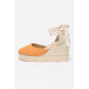 Sandale wedge de piele intoarsa cu barete infasurabile