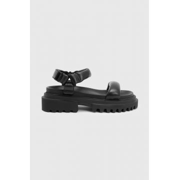 AllSaints sandale de piele Helium Sandal femei, culoarea negru, cu platforma, WF612Y