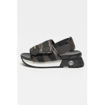 Sandale cu talpa wedge si imprimeu logo Maxi Wonder