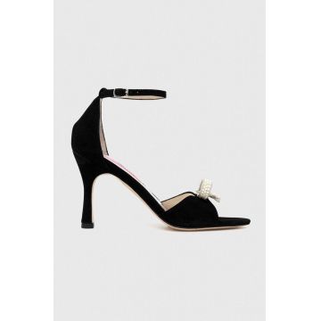Custommade sandale din piele intoarsa Ashley Pearl Bow culoarea negru, 999621046