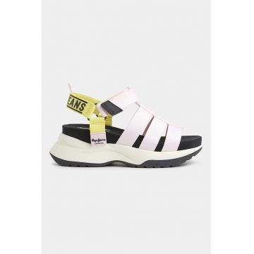 Sandale demi-wedge cu velcro