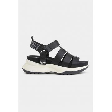 Sandale demi-wedge cu velcro