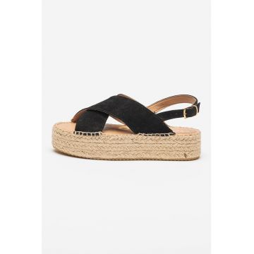 Sandale-espadrile flatform din piele intoarsa Comala