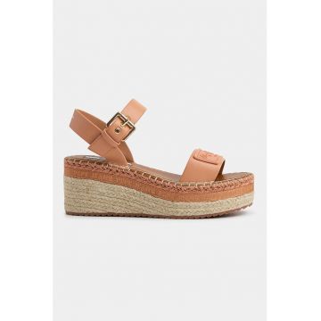 Sandale-espadrile wedge cu garnituri de piele ecologica