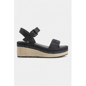 Sandale-espadrile wedge cu garnituri de piele ecologica