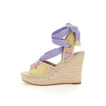 Sandale-espadrile wedge cu monograme brodate