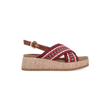 Sandale wedge de piele ecologica si material textil