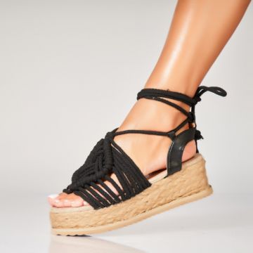 Sandale dama cu platforma Negre din Textil Adhva