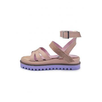 Sandale din piele si piele intoarsa cu talpa flatform