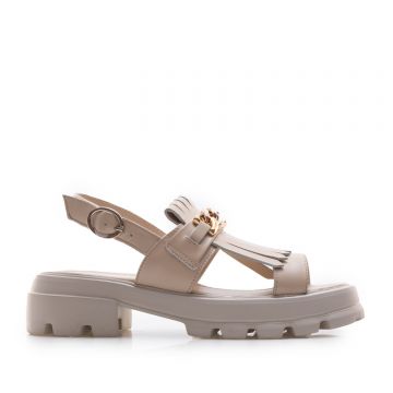 Sandale cu talpă groasă damă din piele naturală, Leofex - 357-1 Nude Box