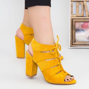 Sandale Dama cu Toc gros WT003 Yellow | Mei
