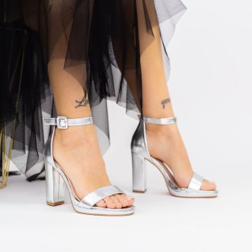Sandale Dama cu Toc gros XKK222 Argintiu | Mei